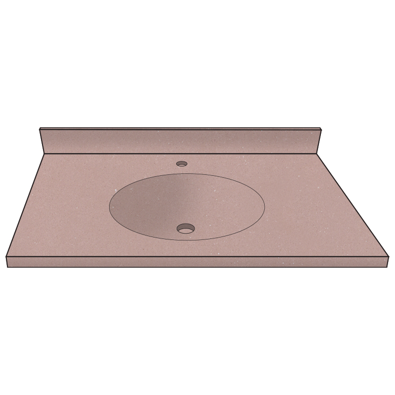 Vanity Top 31x22" w/4" Faucet Holes & Oval Bowl in Nude