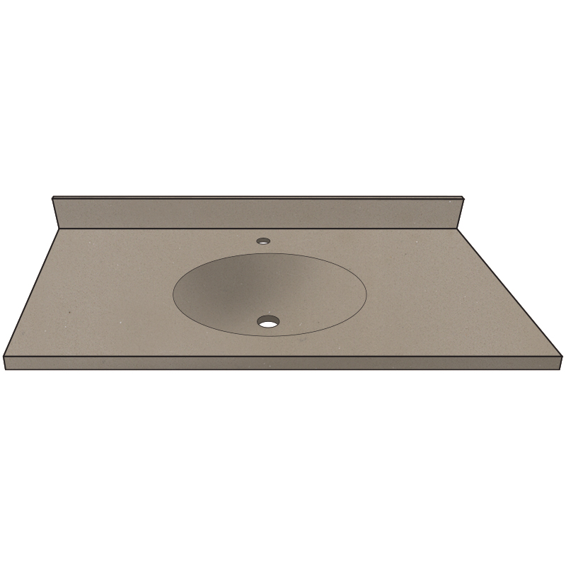 Vanity Top 37x22" w/4" Faucet Holes & Oval Bowl in Clay