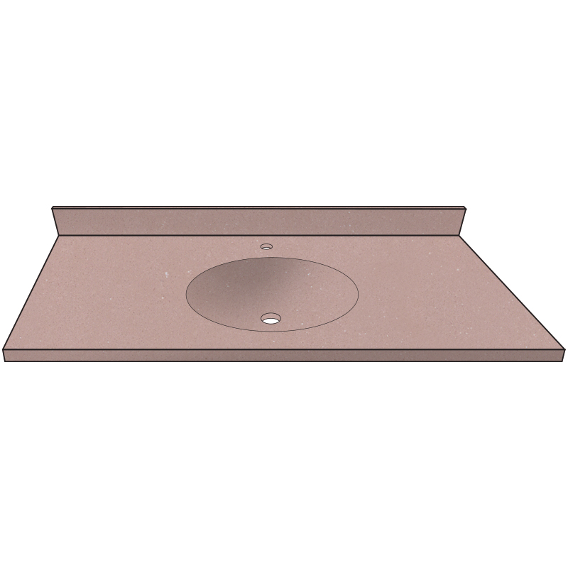 Vanity Top 43x22" w/Single Faucet Hole & Oval Bowl in Nude