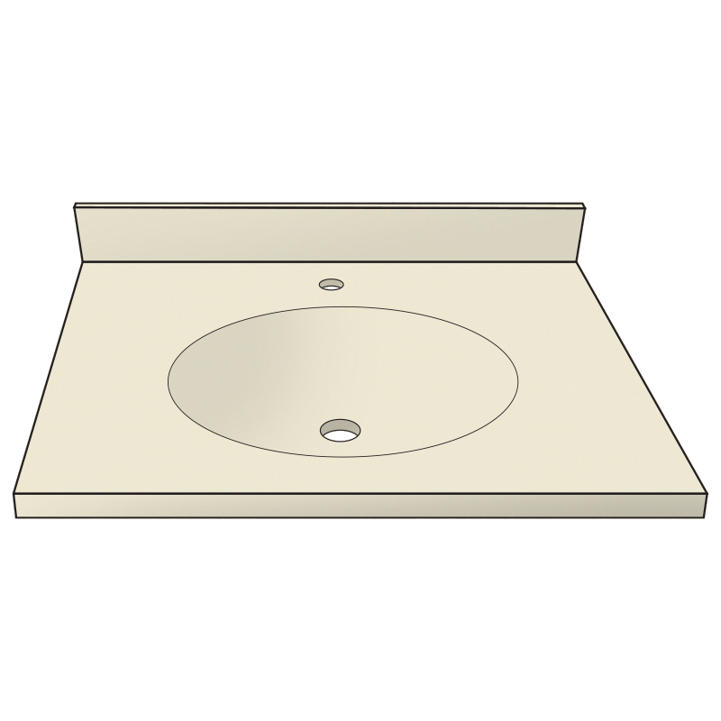 Vanity Top 25x22" w/Single Faucet Hole & Oval Bowl in Biscuit