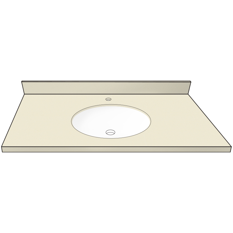 Vanity Top 49x22" w/4" Faucet Holes & Oval Bowl in White/Biscuit