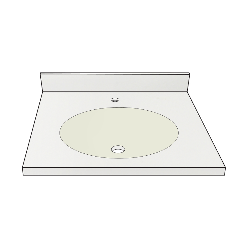 Vanity Top 19x17" w/4" Faucet Holes & Oval Bowl in White/Bone