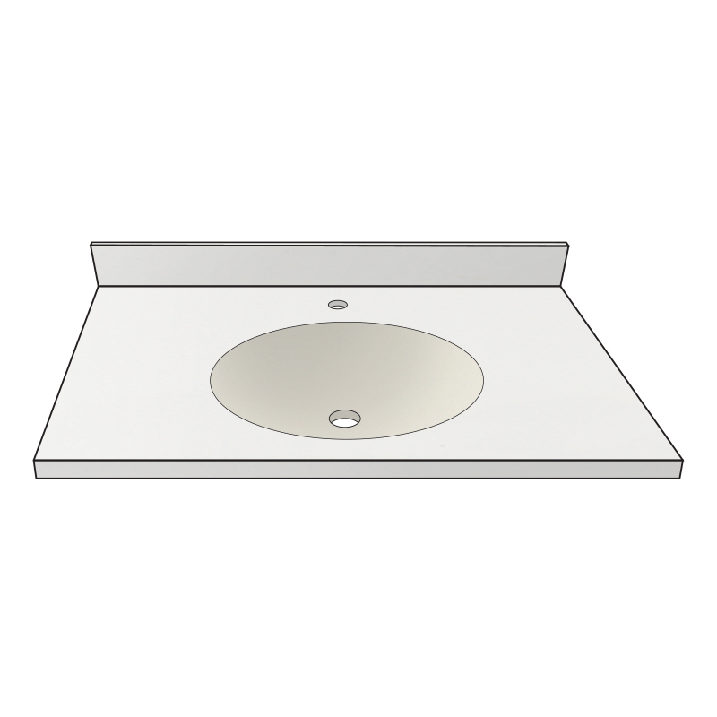 Vanity Top 31x19" w/4" Faucet Holes & Oval Bowl in White/Bone