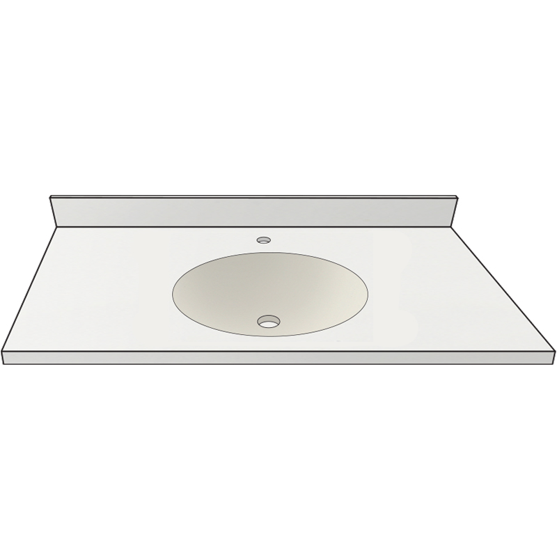 Vanity Top 37x19" w/4" Faucet Holes & Oval Bowl in White/Bone