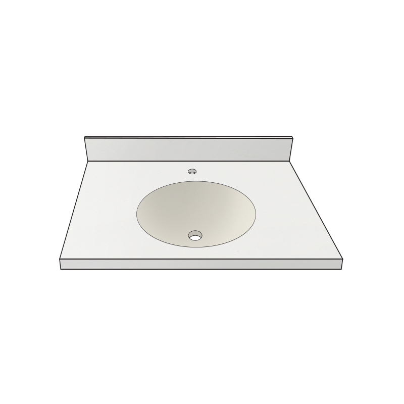 Vanity Top 25x22" w/4" Faucet Holes & Oval Bowl in White/Bone
