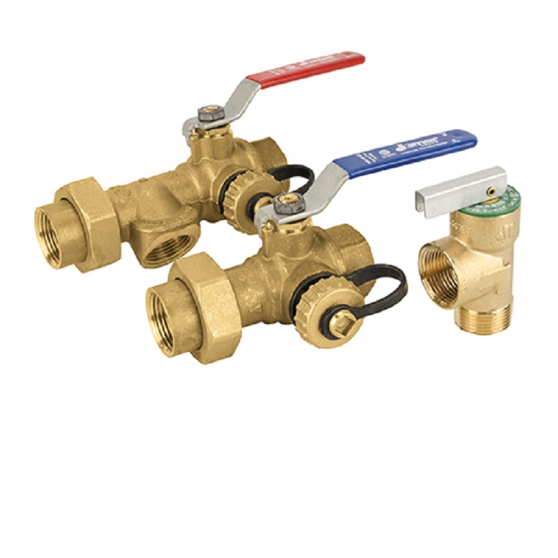 Tankless Water Heater Valve Kit 3-Way Ball Valve Lead Free Brass 600 WOG 3/4" Solder Connections
